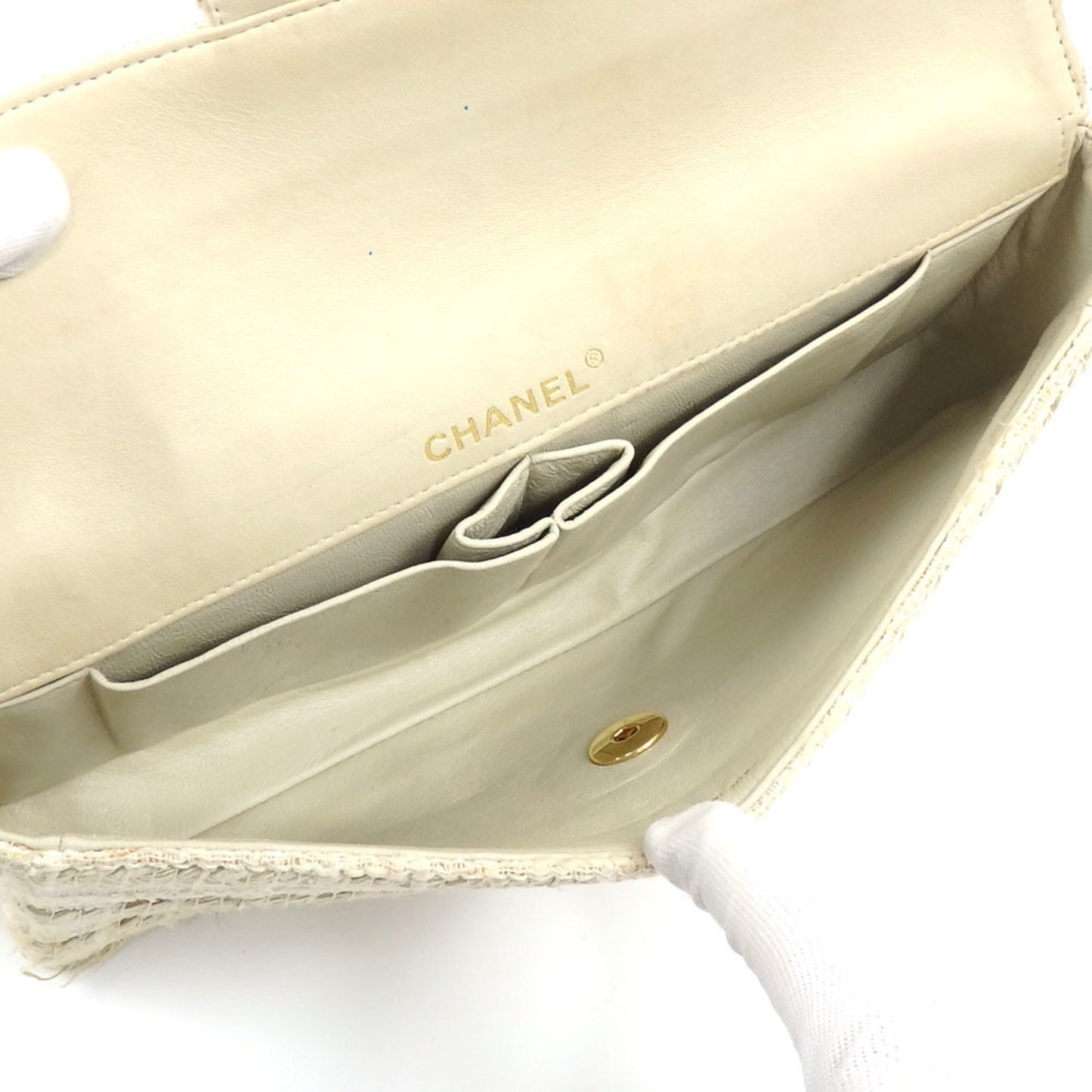 Chanel Chocolate bar White Tweed Shoulder Bag