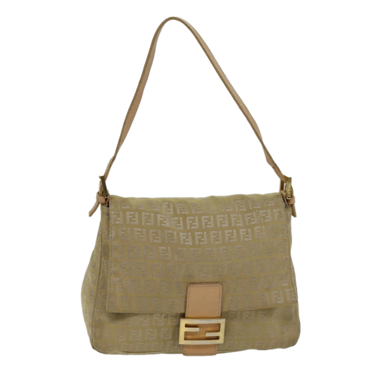 Fendi Mamma Baguette Beige Canvas Shoulder Bag