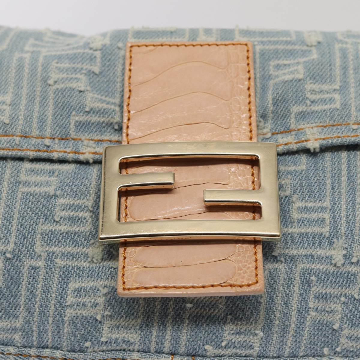 Fendi Baguette Blue Canvas Shoulder Bag