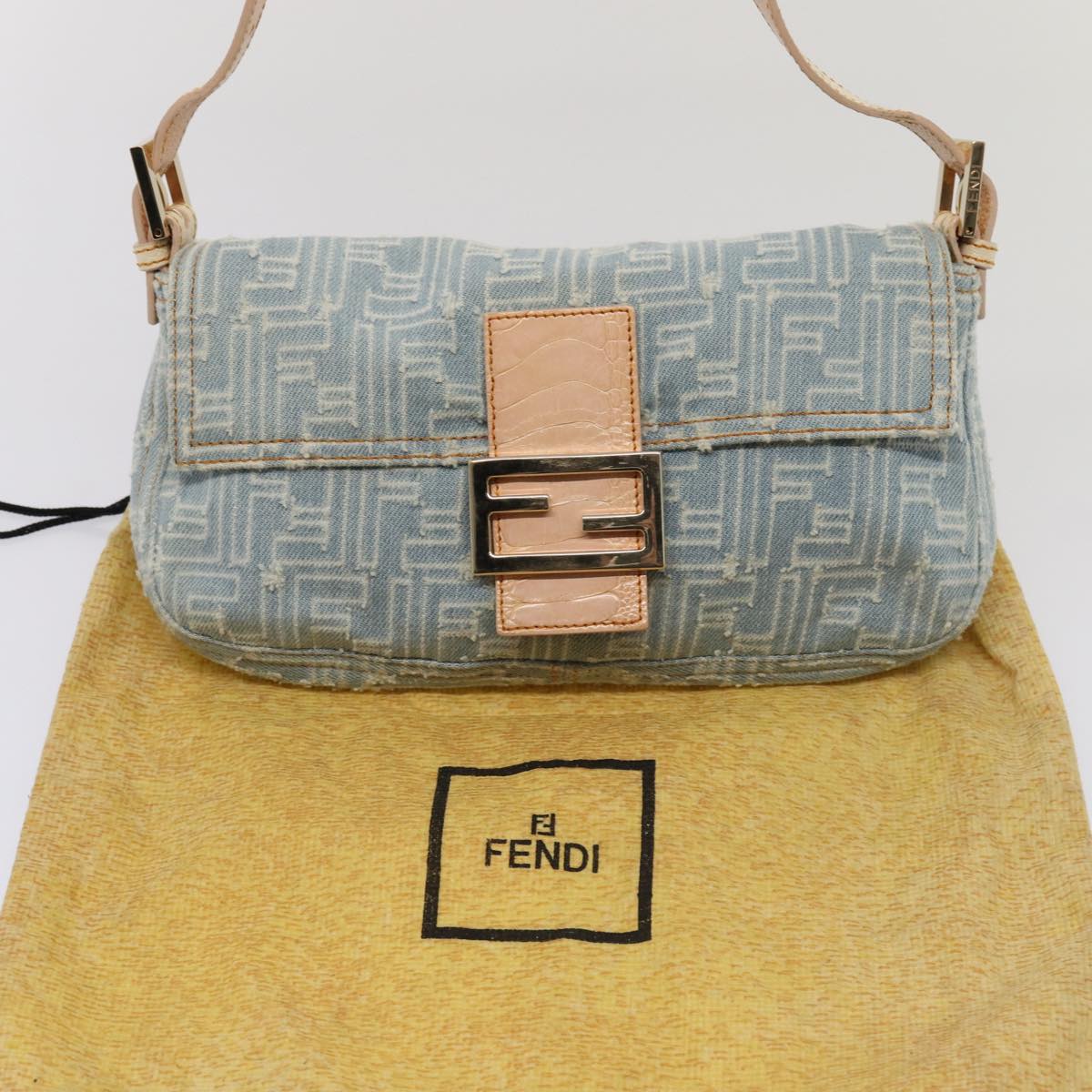 Fendi Baguette Blue Canvas Shoulder Bag