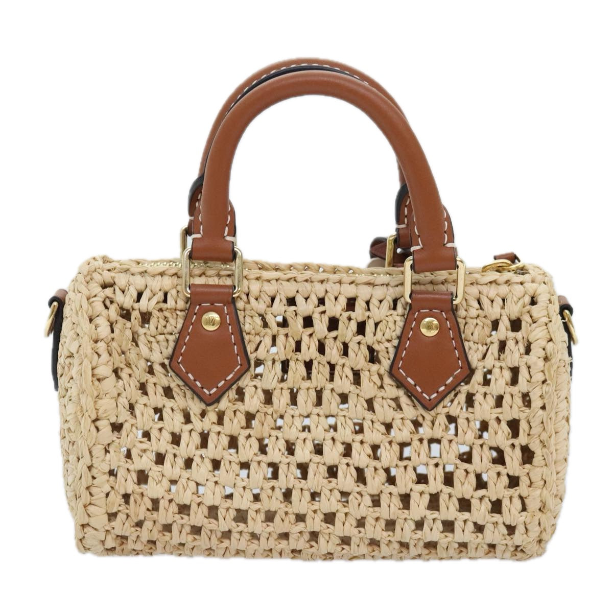 Louis Vuitton Nano Speedy Beige Synthetic Hand Bag