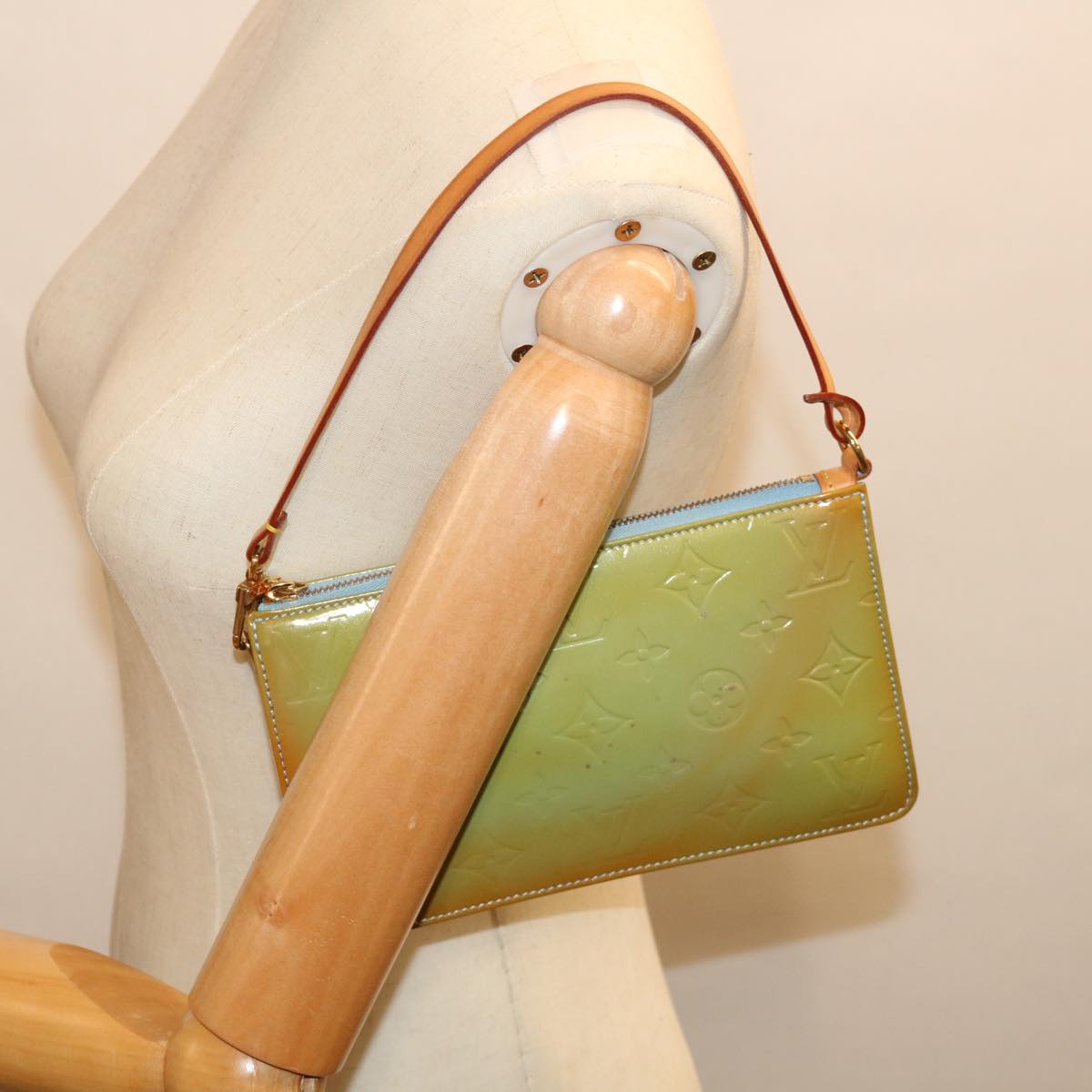 Louis Vuitton Pochette Accessoire Green Leather Clutch Bag