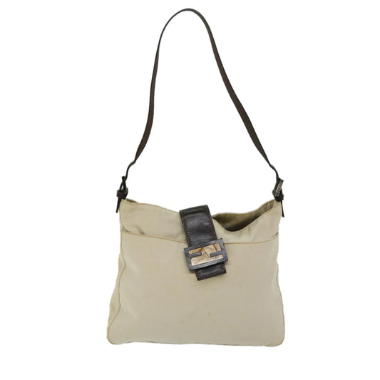 Fendi Mamma Baguette Beige Canvas Shoulder Bag