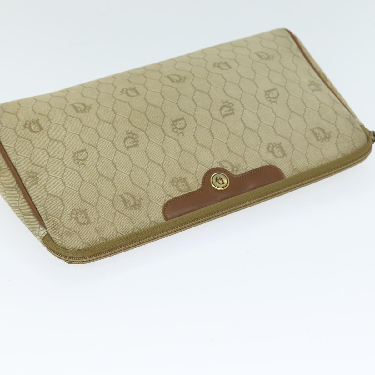 Dior Honeycomb Beige Canvas Clutch Bag