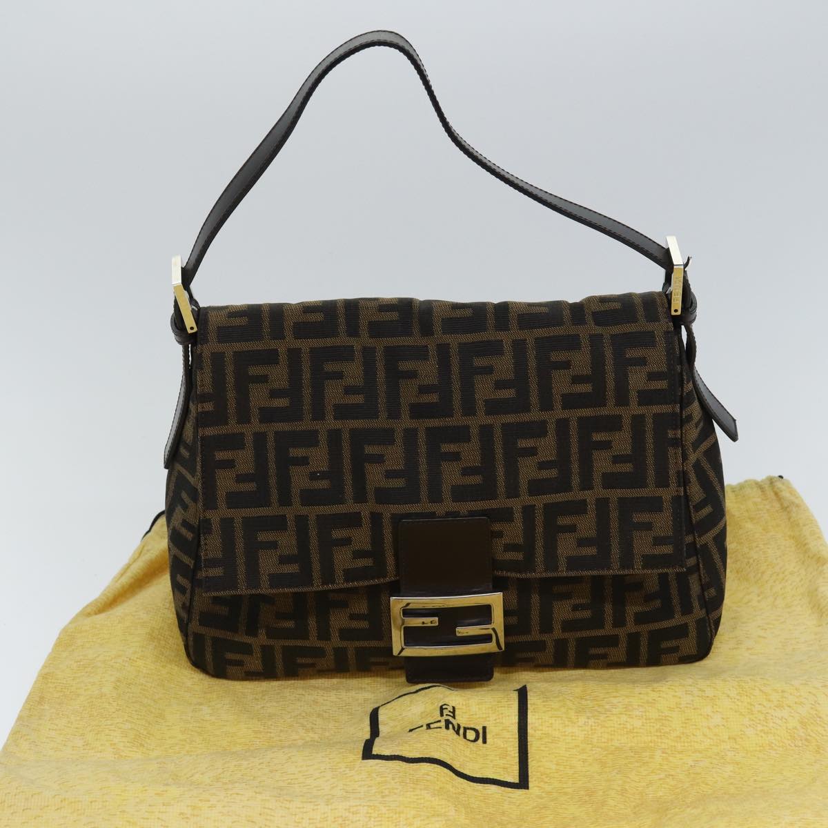 Fendi Mamma Baguette Brown Canvas Shoulder Bag