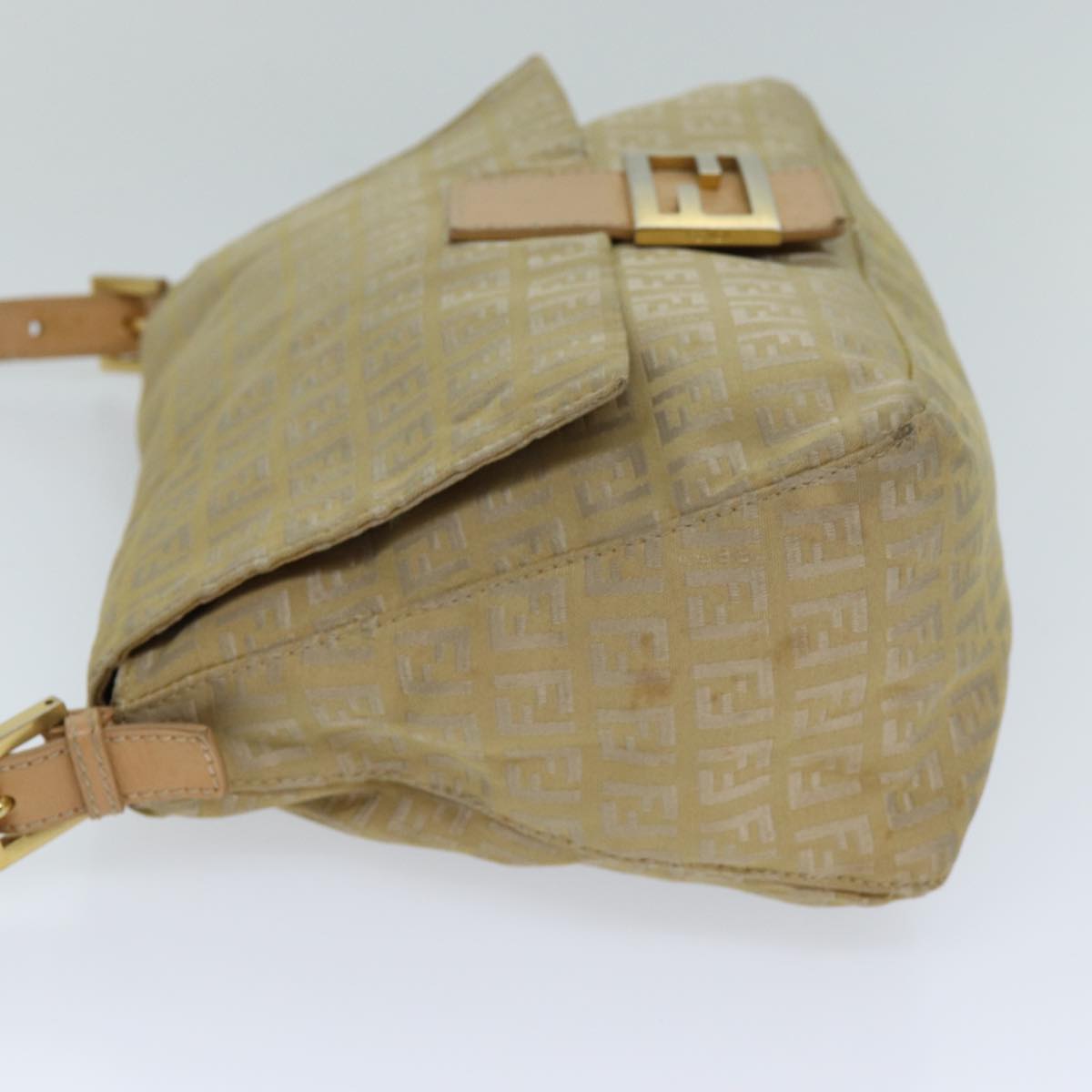 Fendi Mamma Baguette Beige Canvas Shoulder Bag