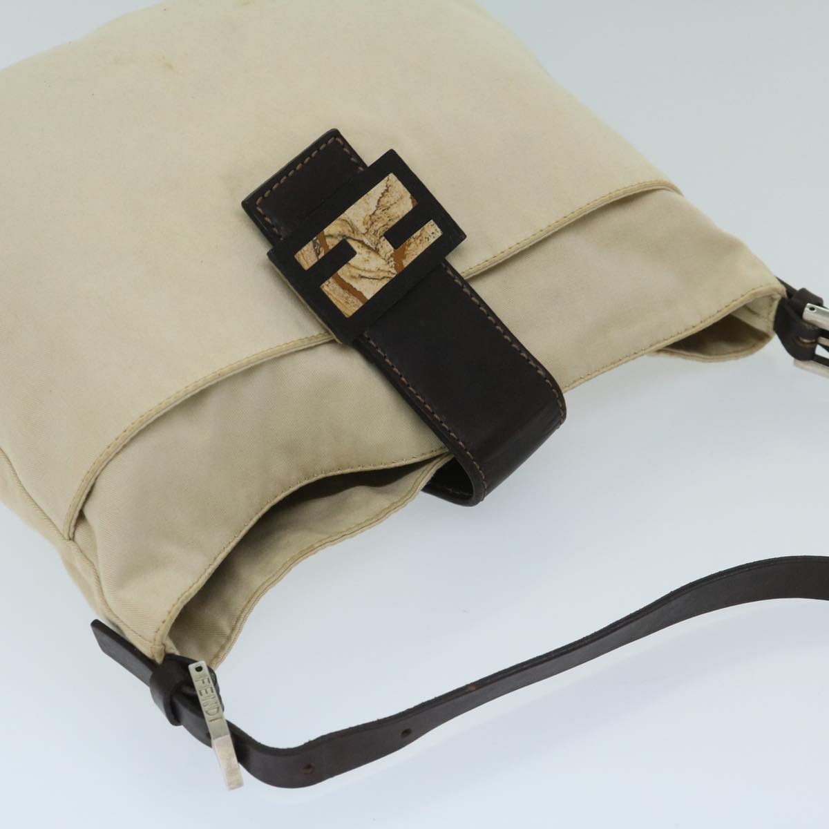 Fendi Mamma Baguette Beige Canvas Shoulder Bag