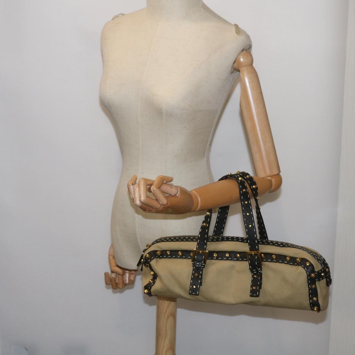 Fendi Selleria Beige Canvas Hand Bag