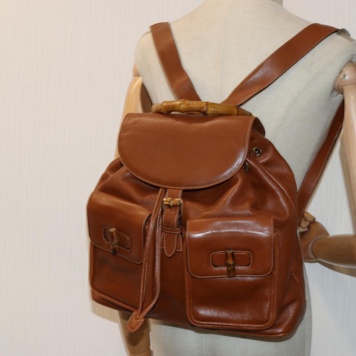 Gucci Bamboo Brown Leather Backpack Bag