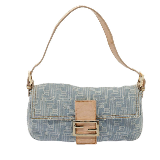 Fendi Baguette Blue Canvas Shoulder Bag