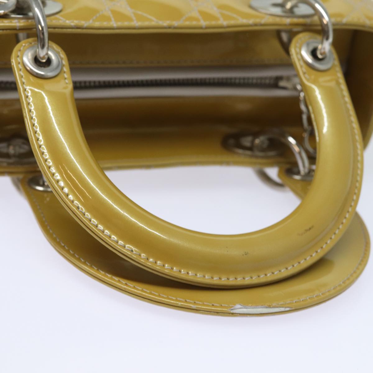 Dior Lady Dior Yellow Patent Leather Hand Bag