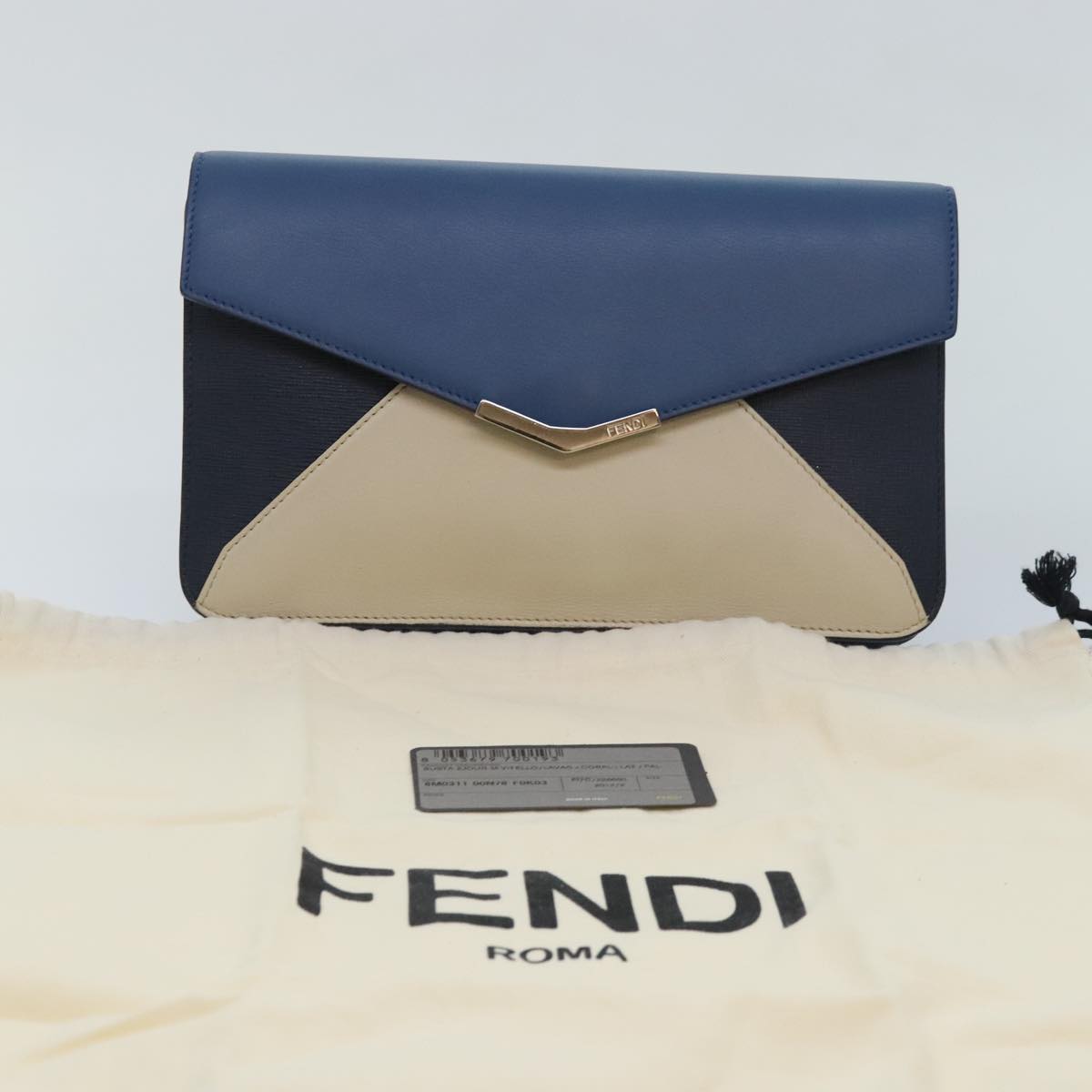 Fendi 2Jours Blue Leather Clutch Bag