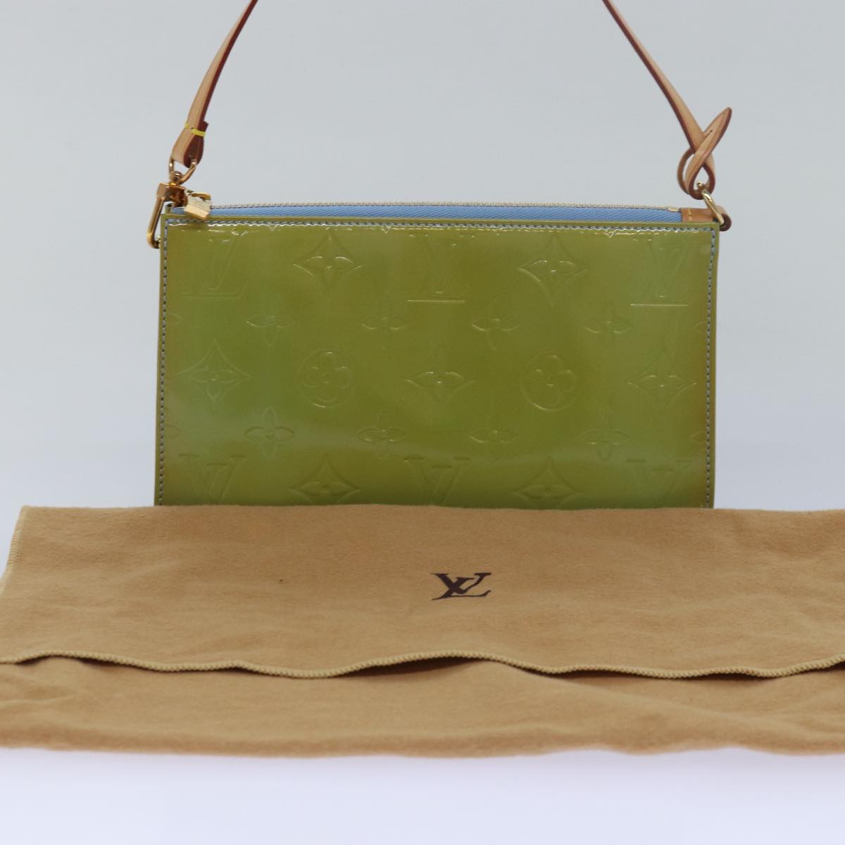 Louis Vuitton Pochette Accessoire Green Patent Leather Clutch Bag