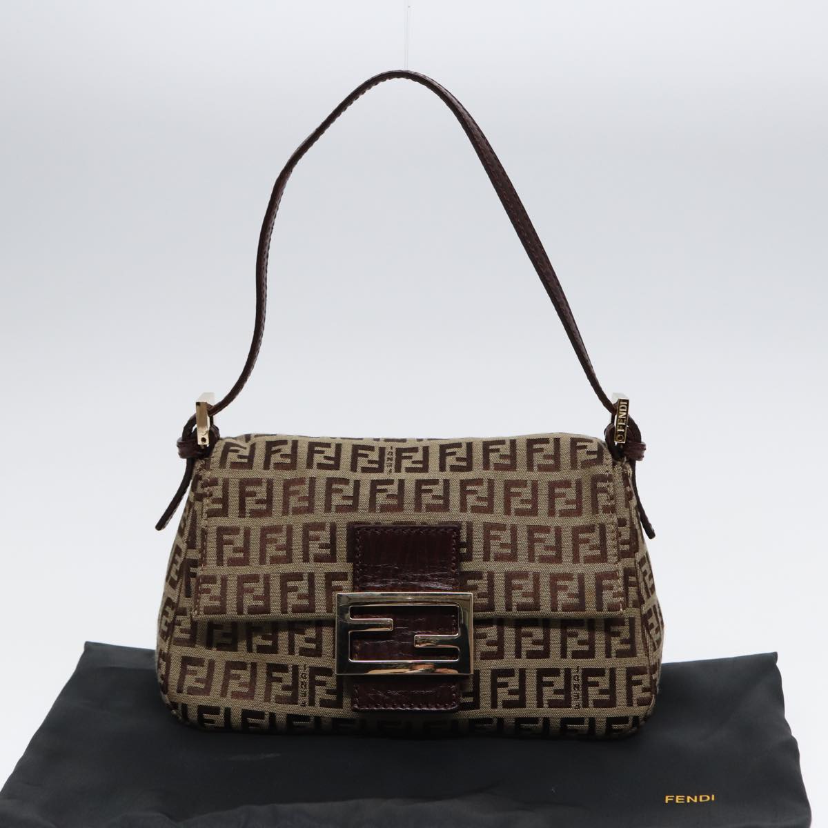 Fendi Mamma Baguette Brown Canvas Hand Bag