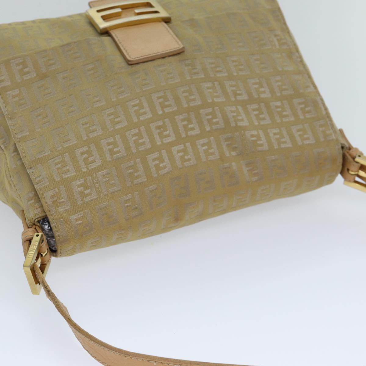 Fendi Mamma Baguette Beige Canvas Shoulder Bag