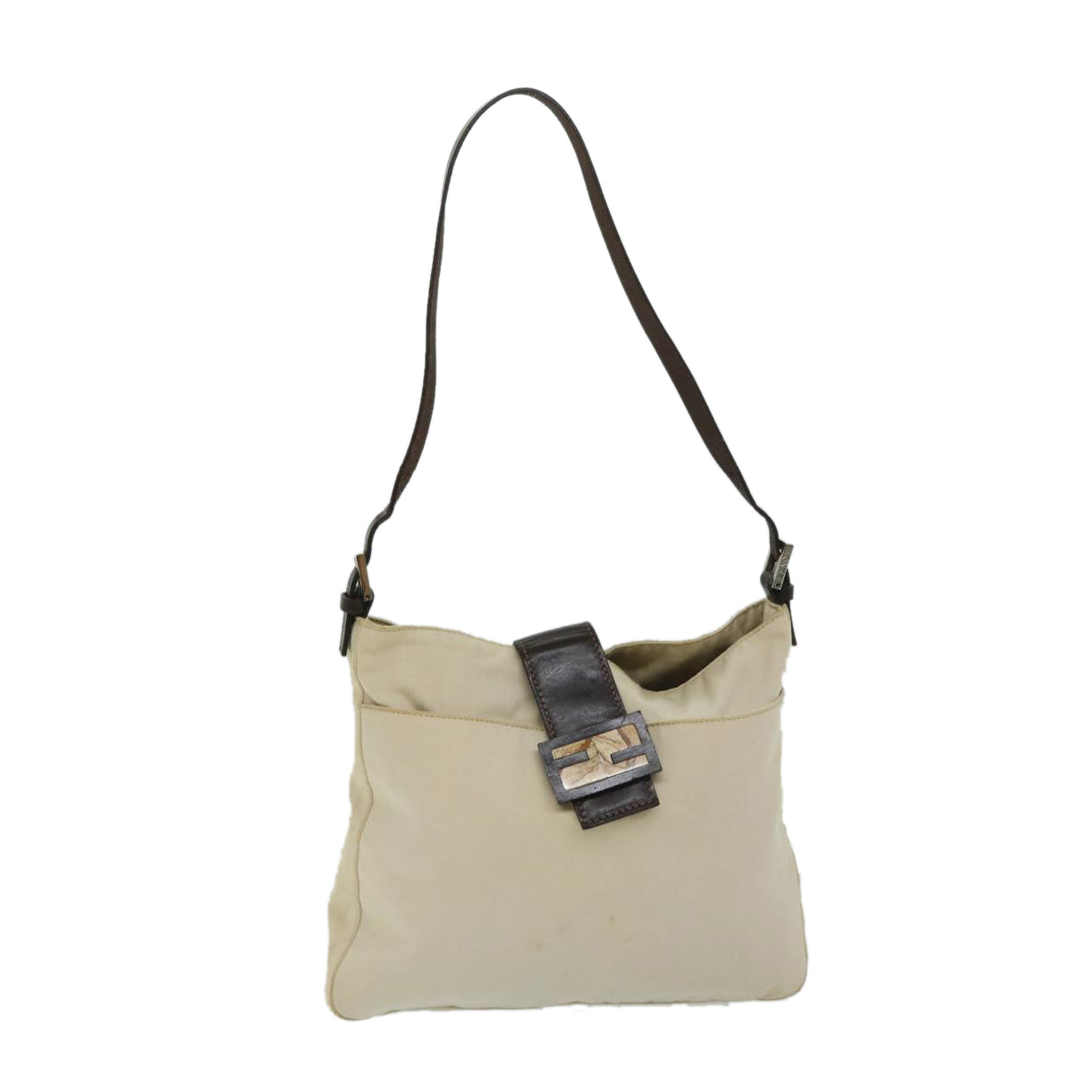 Fendi Mamma Baguette Beige Canvas Shoulder Bag