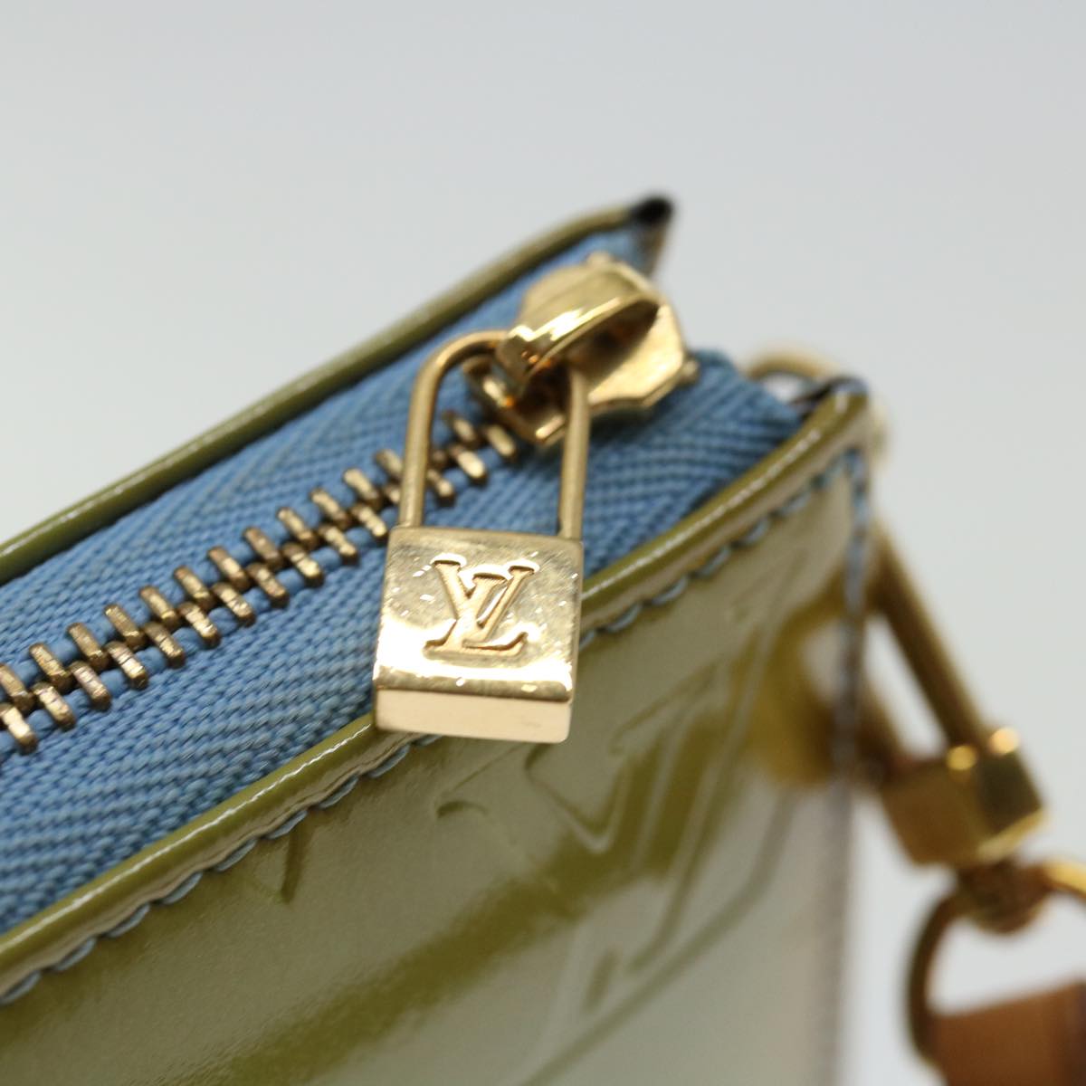 Louis Vuitton Pochette Accessoire Green Leather Clutch Bag