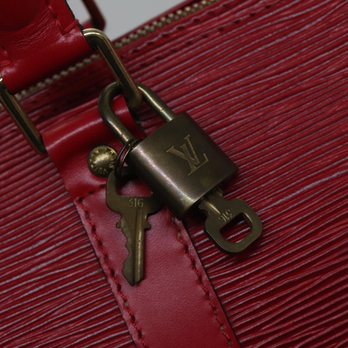 Louis Vuitton Keepall 45 Red Leather Travel Bag