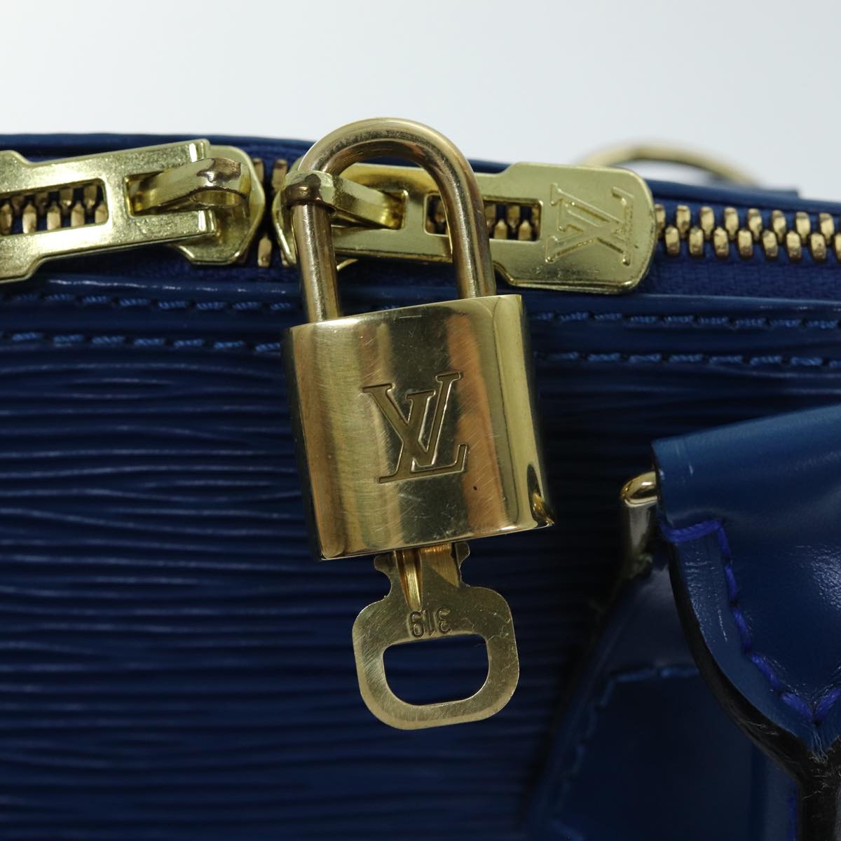 Louis Vuitton Alma Blue Leather Hand Bag