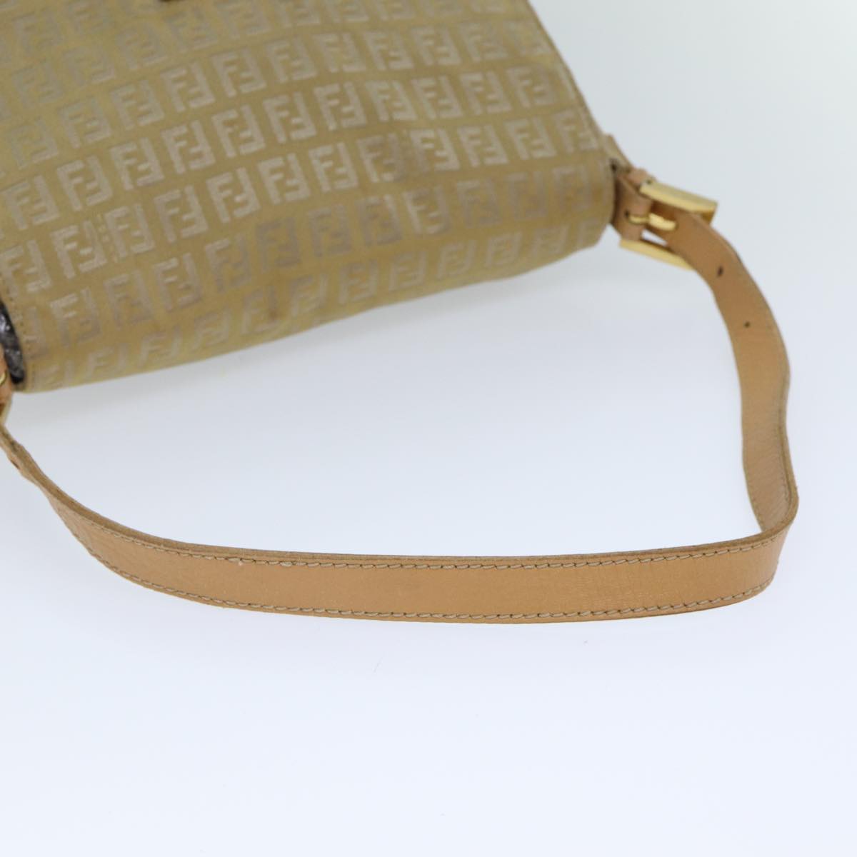 Fendi Mamma Baguette Beige Canvas Shoulder Bag