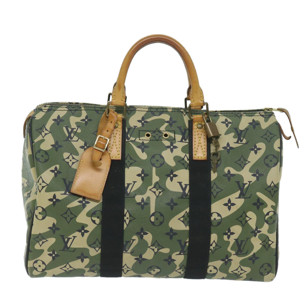 Louis Vuitton Speedy 35 Green Canvas Hand Bag