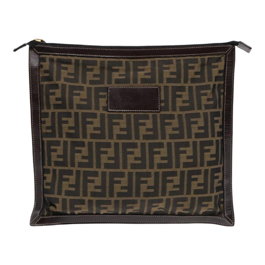 Fendi Zucchino Brown Canvas Clutch Bag