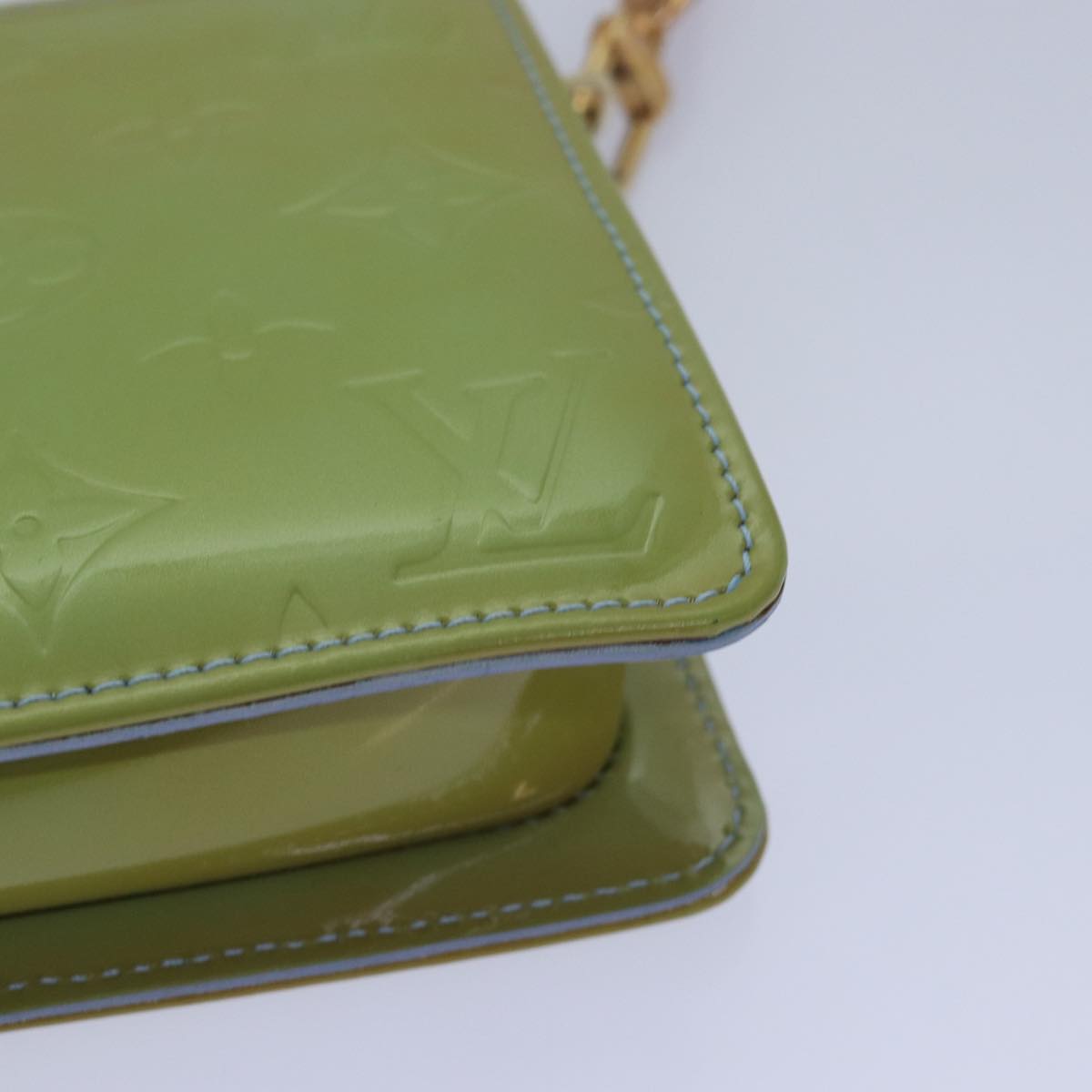 Louis Vuitton Pochette Accessoire Green Patent Leather Clutch Bag