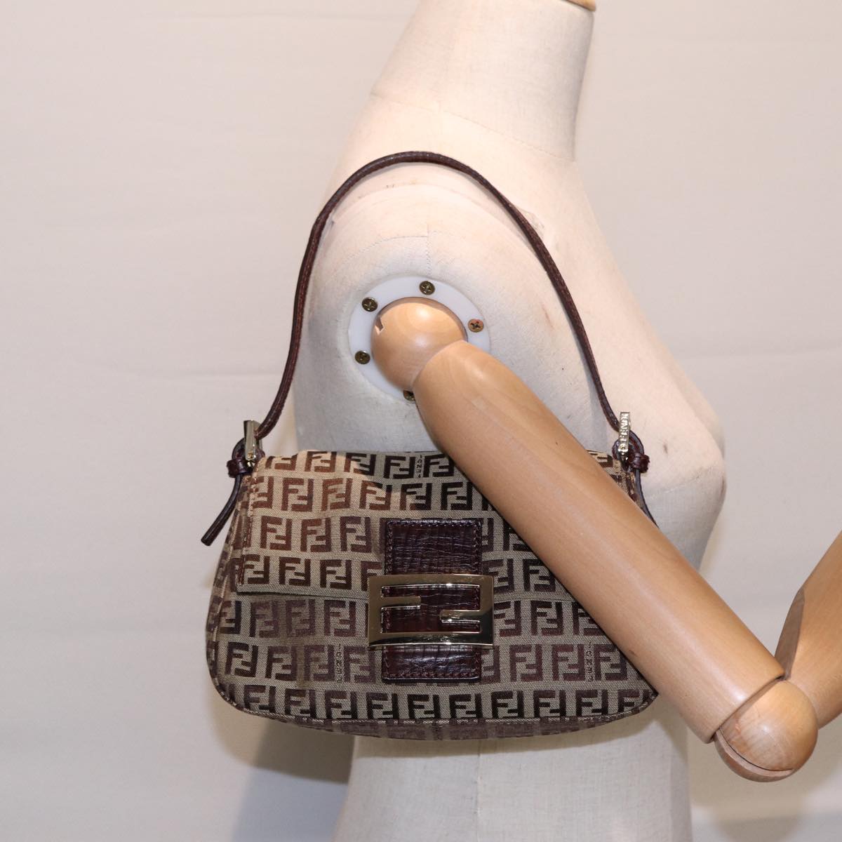 Fendi Mamma Baguette Brown Canvas Hand Bag