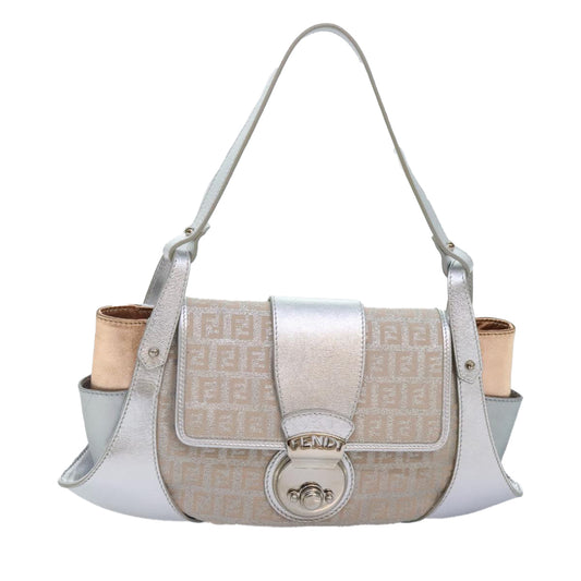 Fendi Zucchino Silver Canvas Hand Bag