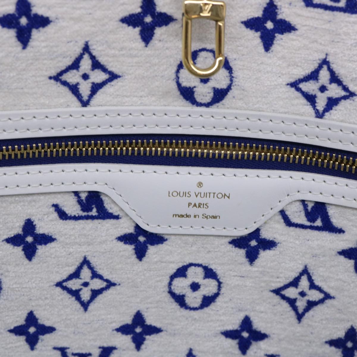 Louis Vuitton Neverfull MM Blue Leather Tote Bag