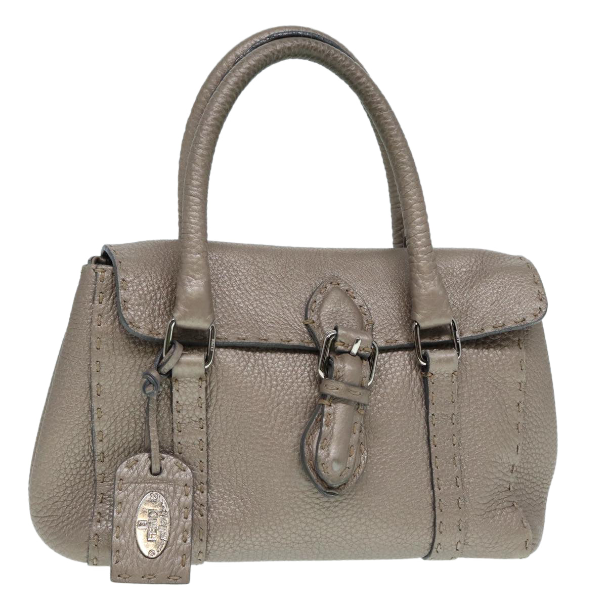 Fendi Selleria Grey Leather Hand Bag