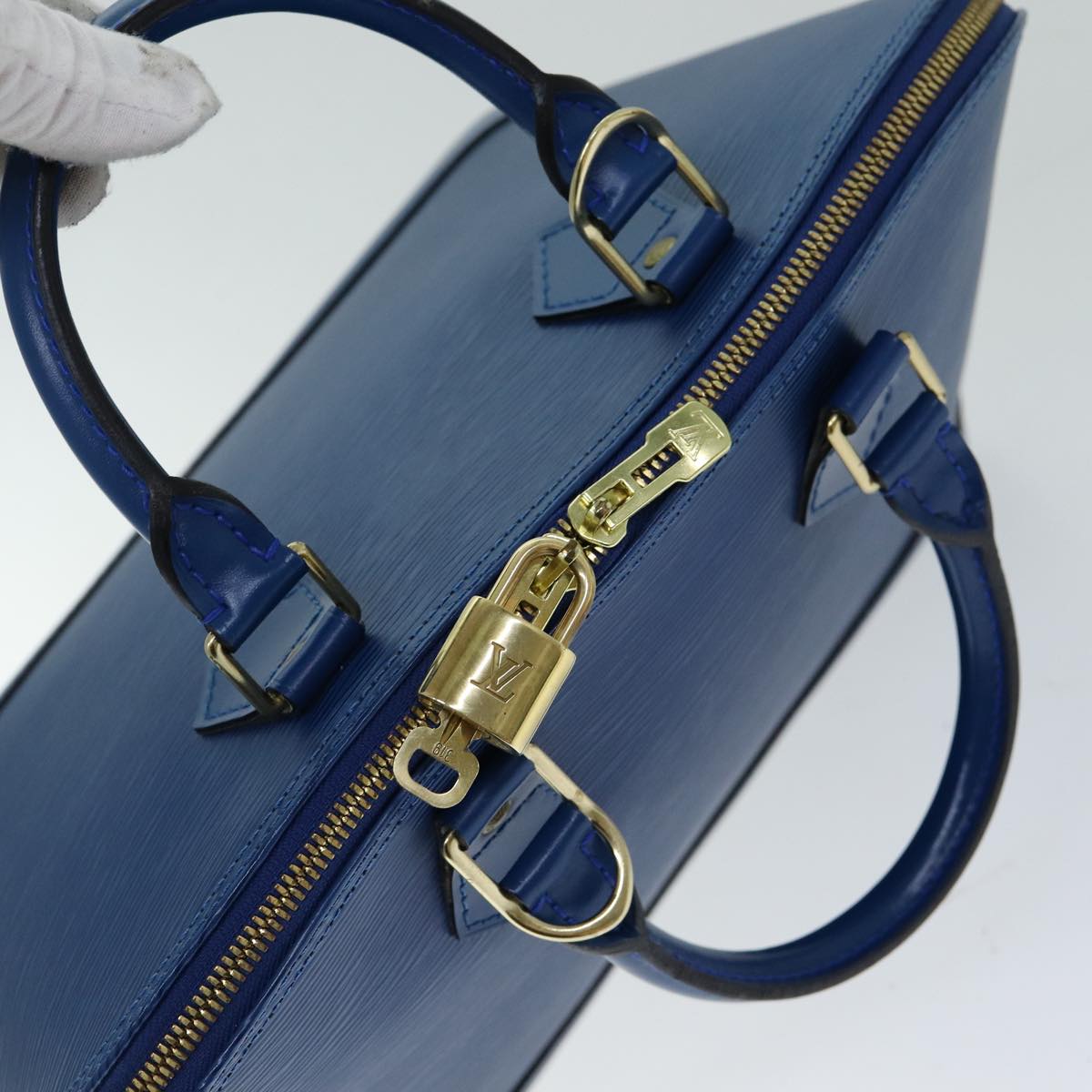 Louis Vuitton Alma Blue Leather Hand Bag