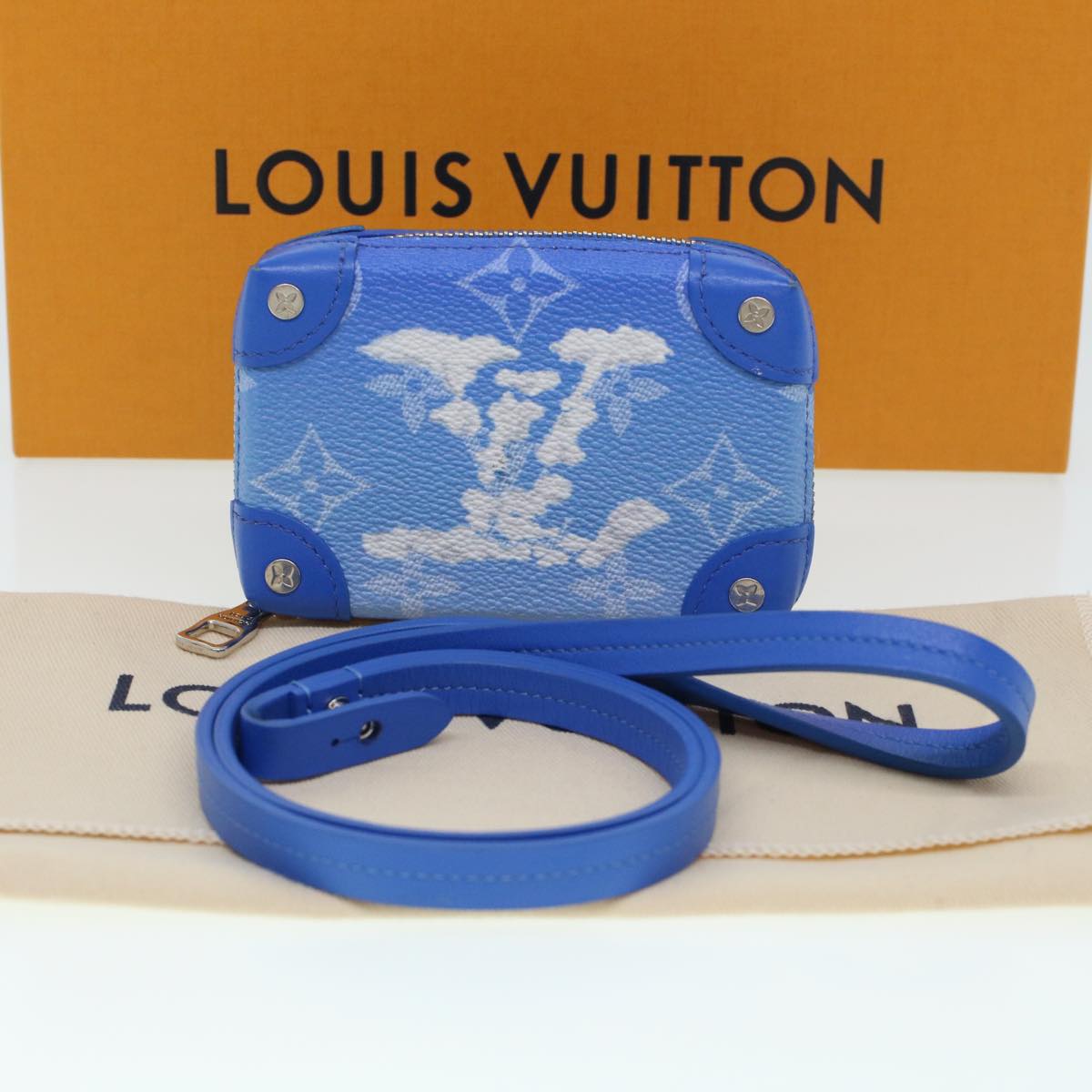 Louis Vuitton Soft Trunk Blue Leather Clutch Bag