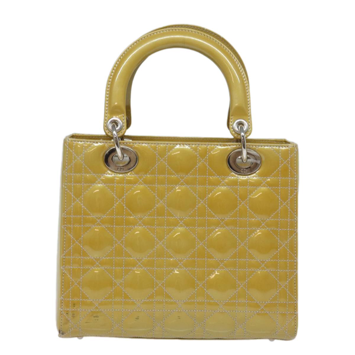 Dior Lady Dior Yellow Patent Leather Hand Bag