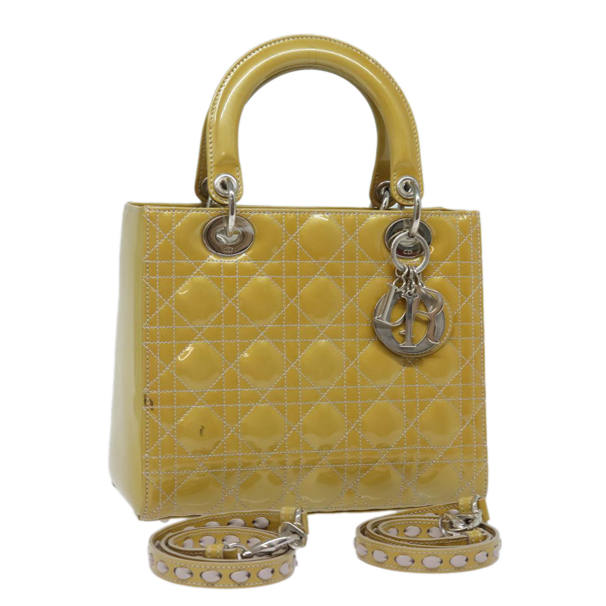 Dior Lady Dior Yellow Patent Leather Hand Bag