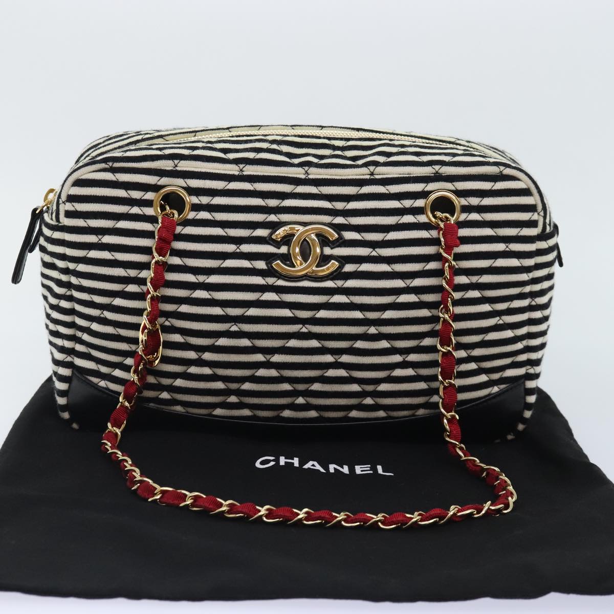 Chanel Matelassé Black Cotton Shoulder Bag