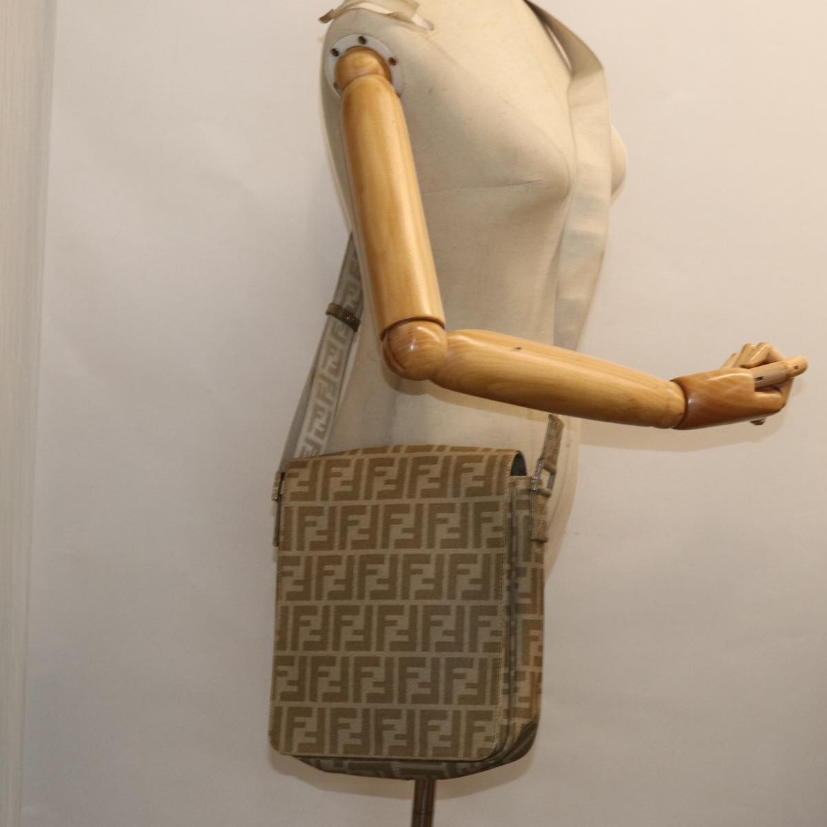 Fendi Zucca Beige Canvas Shoulder Bag