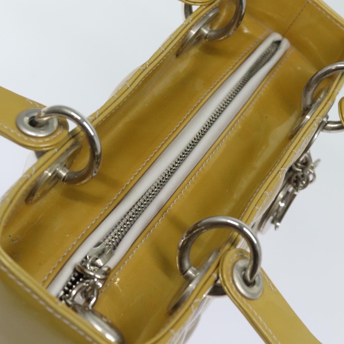 Dior Lady Dior Yellow Patent Leather Hand Bag