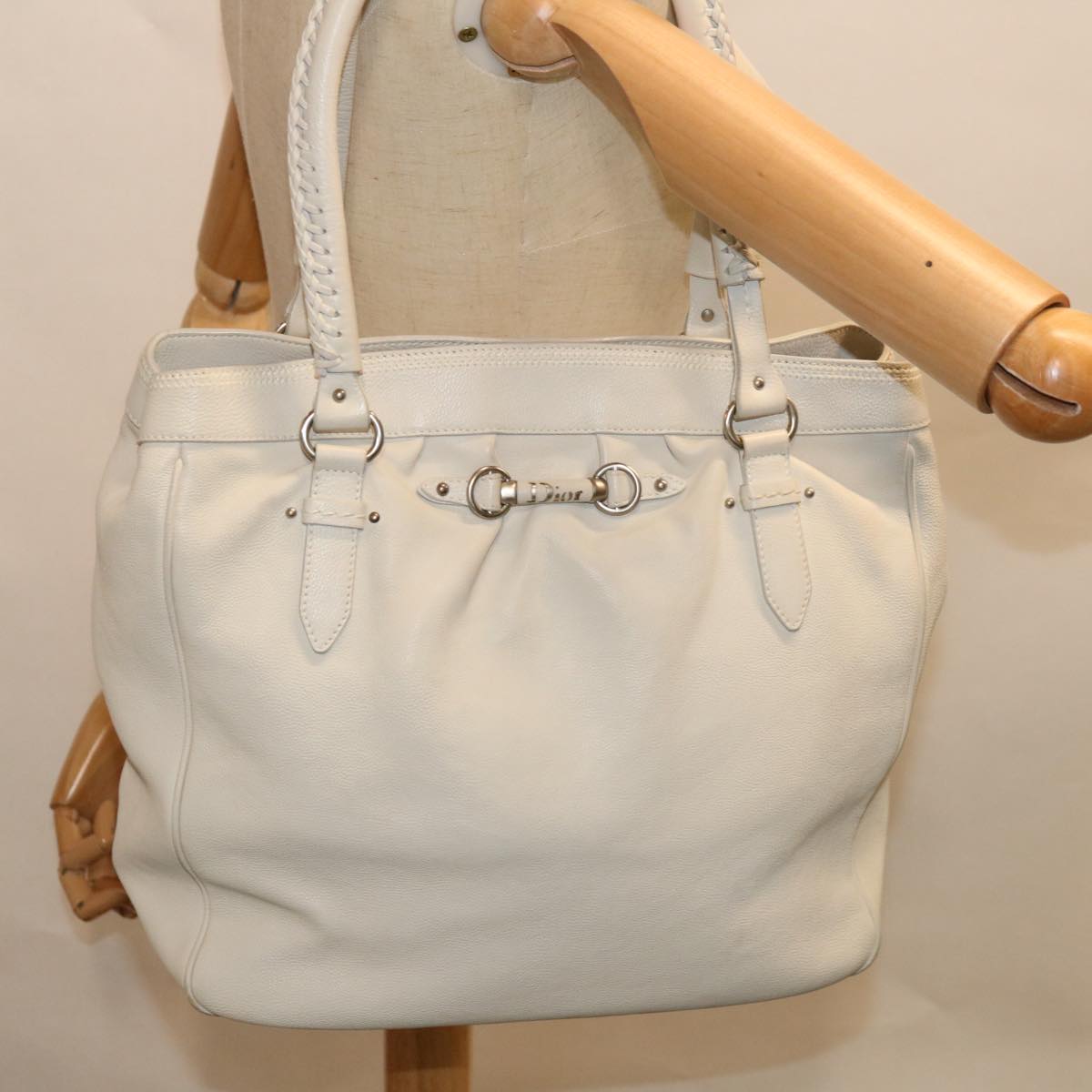 Dior White Leather Tote Bag