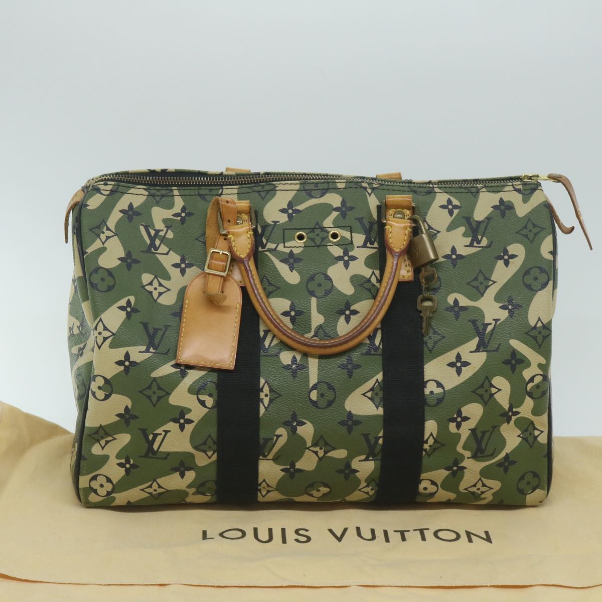 Louis Vuitton Speedy 35 Green Canvas Hand Bag