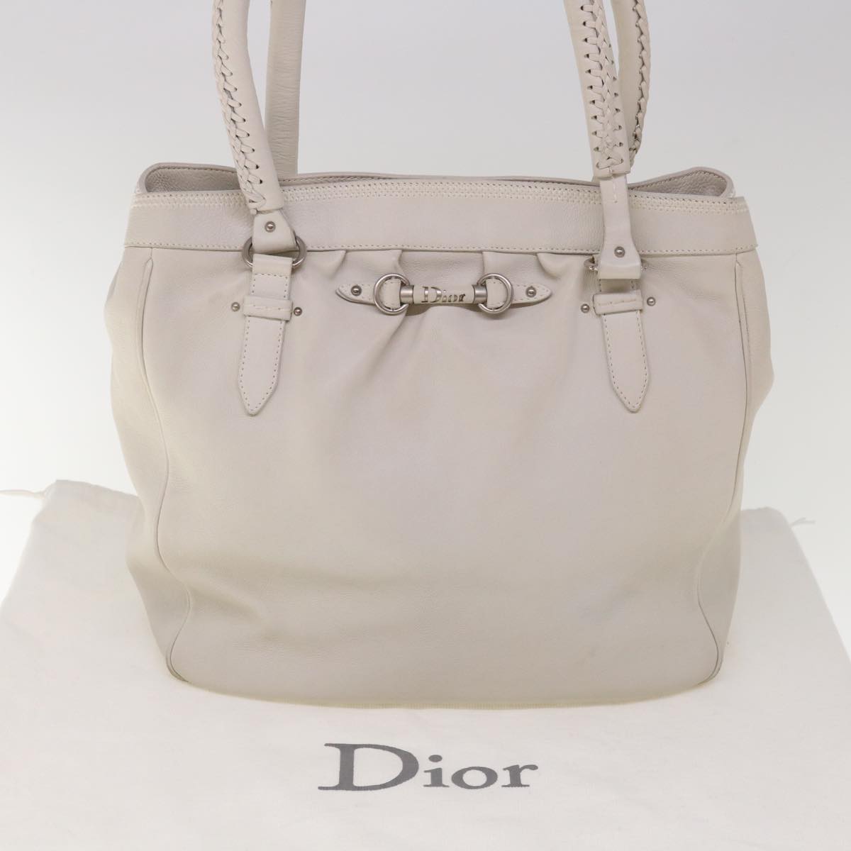 Dior White Leather Tote Bag