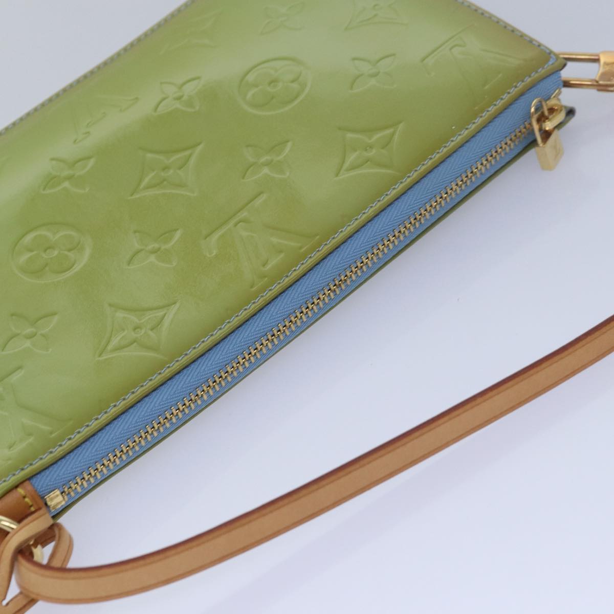 Louis Vuitton Pochette Accessoire Green Patent Leather Clutch Bag