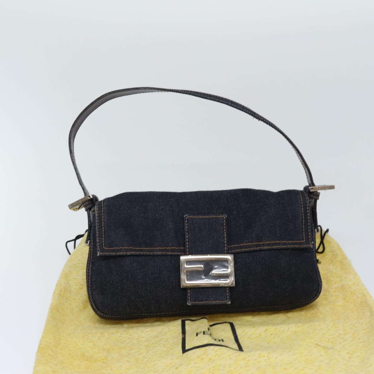 Fendi Mamma Baguette Navy Denim - Jeans Shoulder Bag