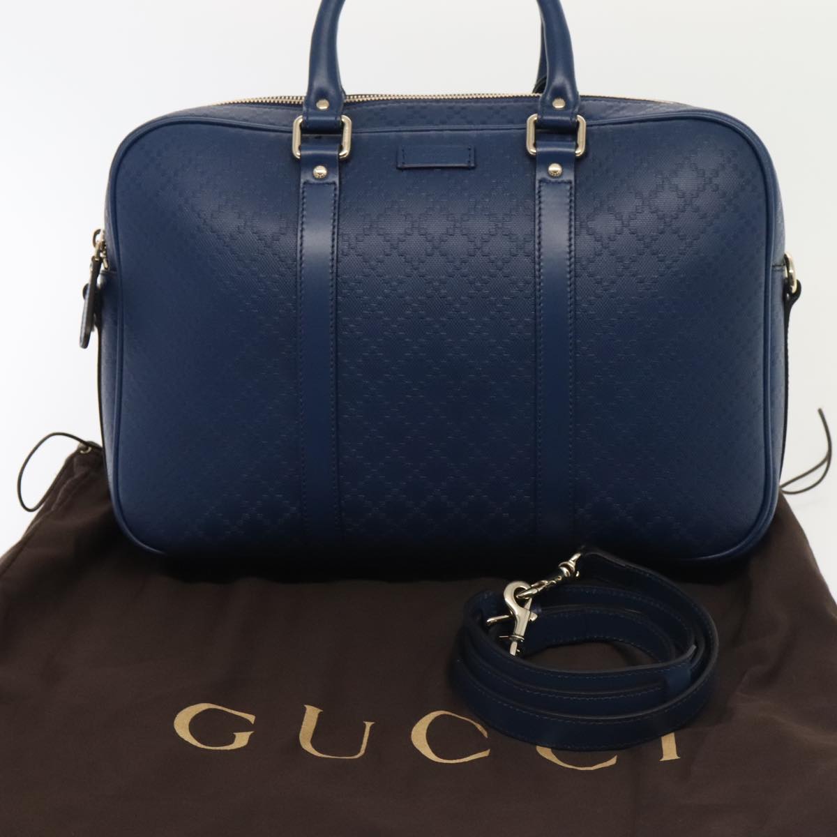 Gucci Diamante Navy Leather Briefcase Bag