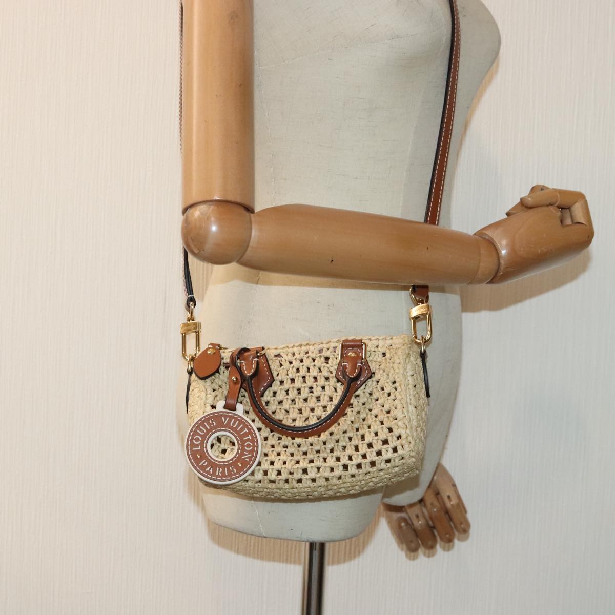 Louis Vuitton Nano Speedy Beige Synthetic Hand Bag