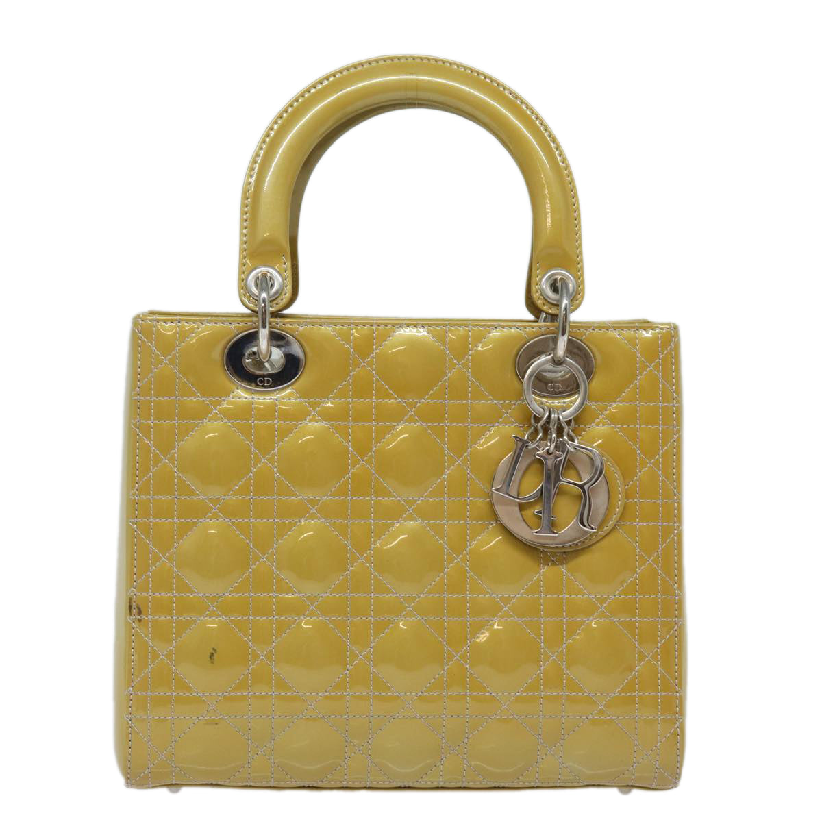 Dior Lady Dior Yellow Patent Leather Hand Bag