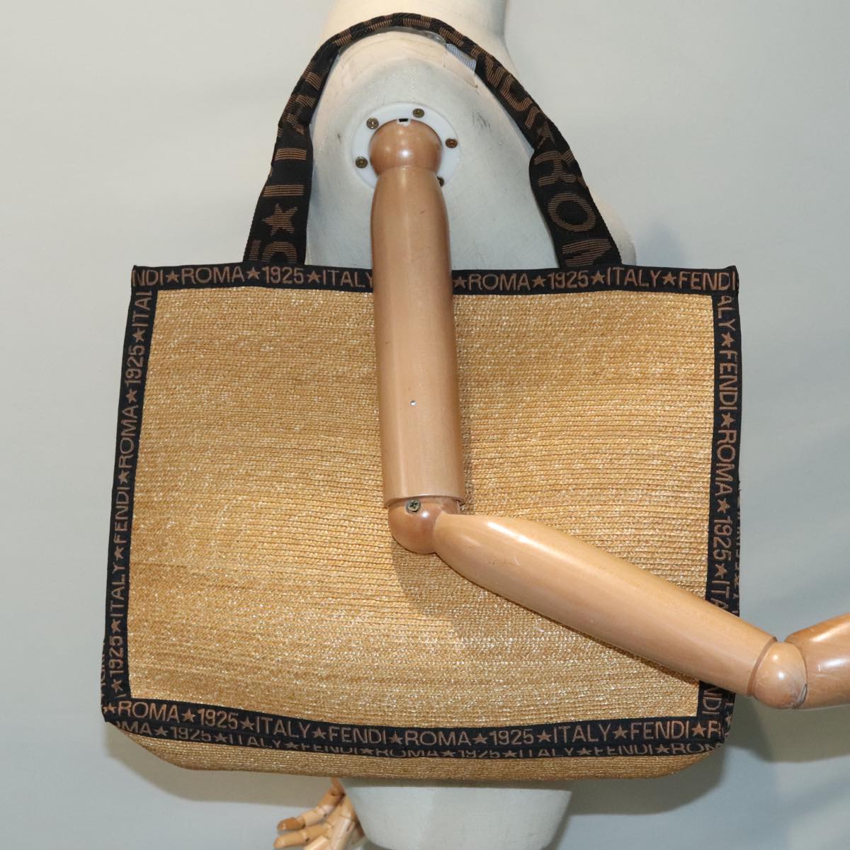 Fendi Beige Wood Tote Bag