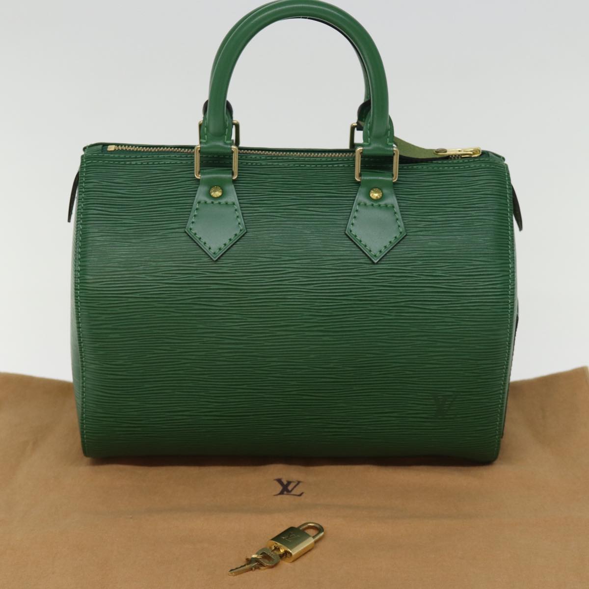 Louis Vuitton Speedy 25 Green Leather Hand Bag