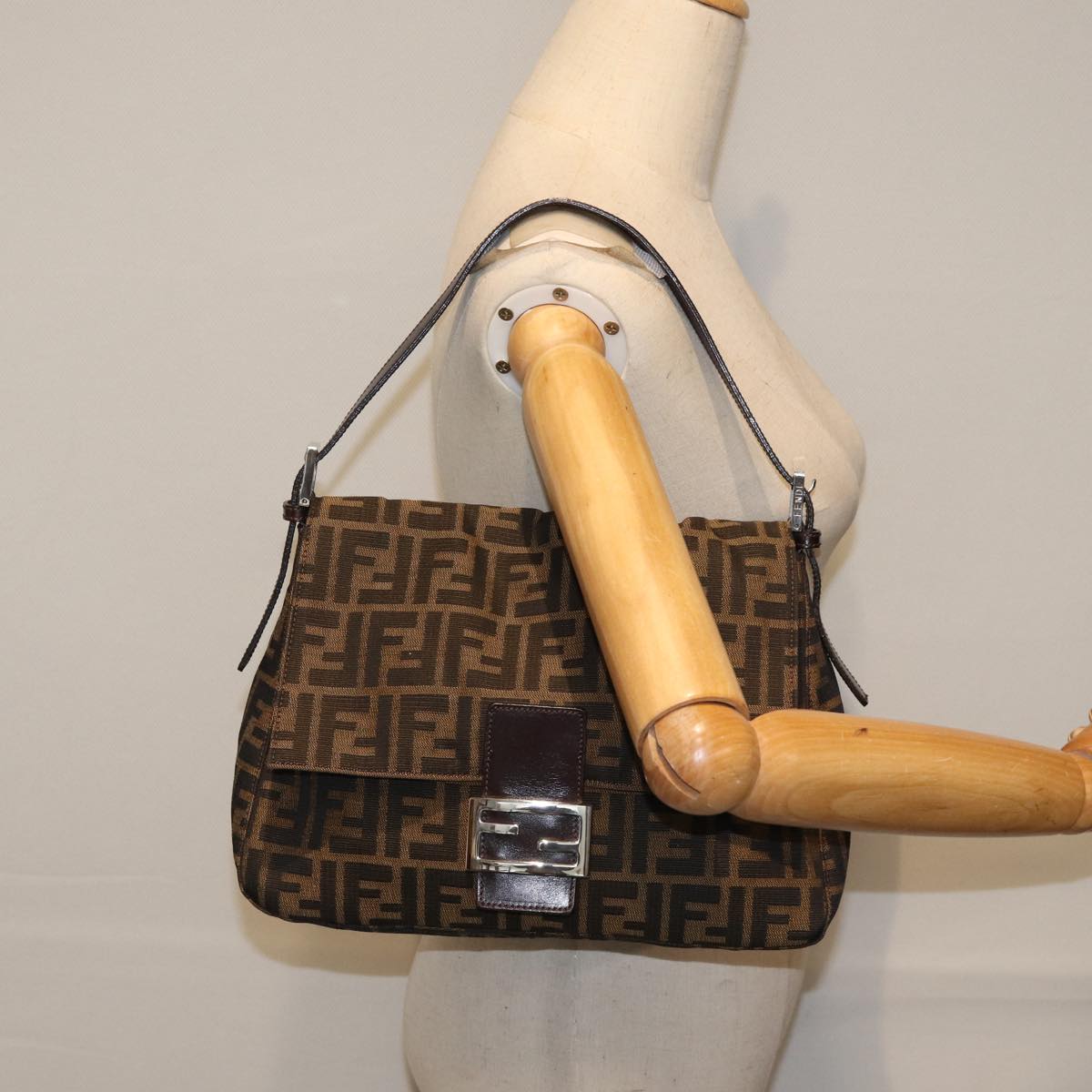 Fendi Mamma Baguette Brown Canvas Shoulder Bag