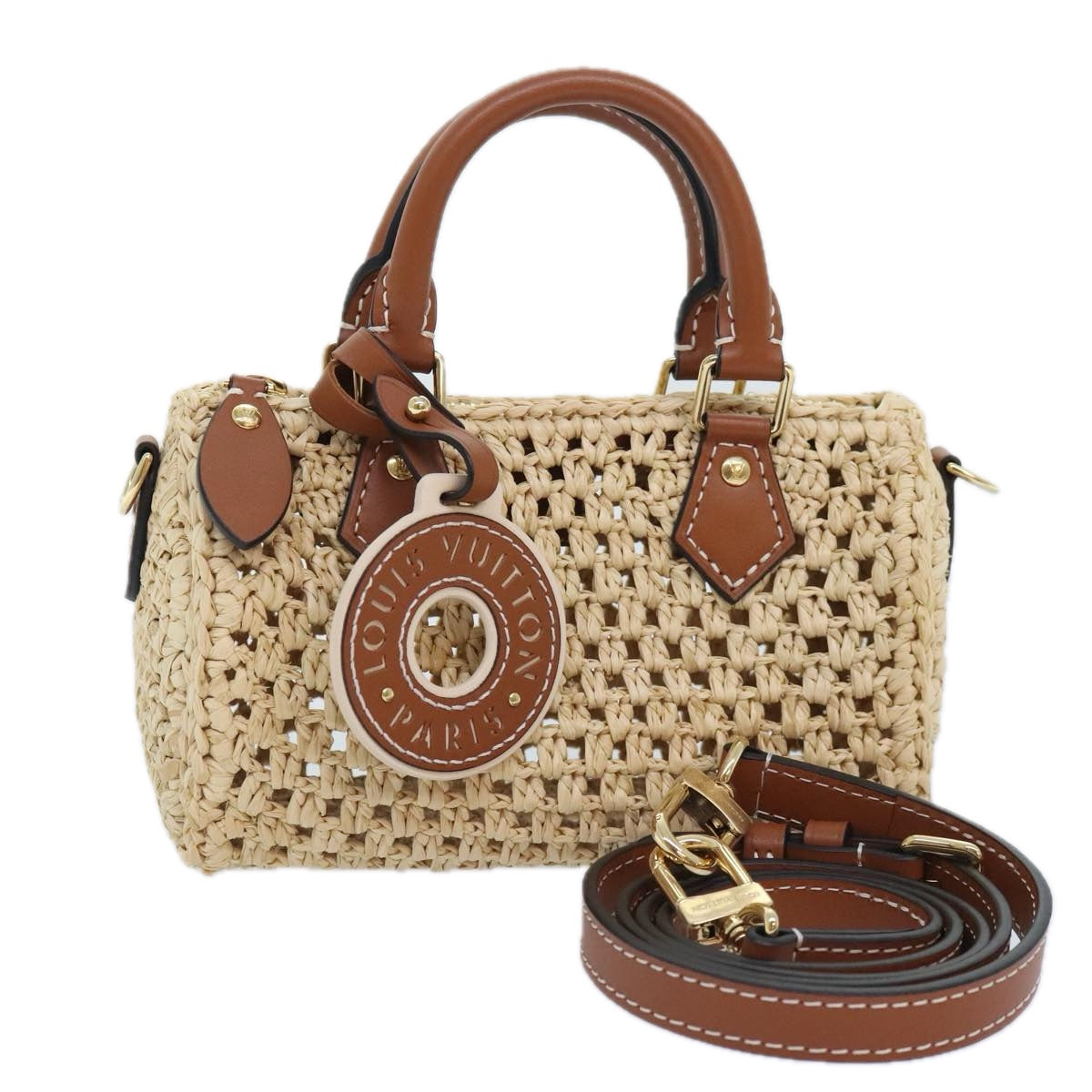 Louis Vuitton Nano Speedy Beige Synthetic Hand Bag